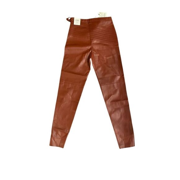 Zara High-rise Faux Leather Leggings in Burgundy Size Small NWT - Picture 4 of 9
